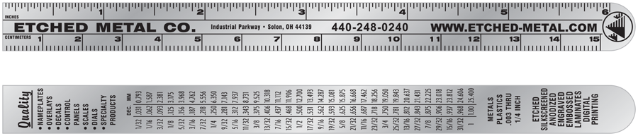 6 inch pocket ruler with scales, Etched Metal Co.